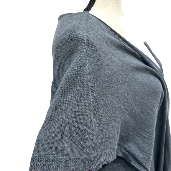 PURE DKNY STEEL BLUE LINEN SHORT SLEEVE MULTIWAY DRAPE FRONT OPEN CARDIGAN - Picture 3 of 16